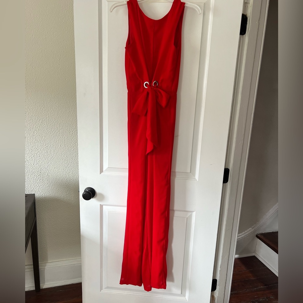Zara red jumpsuit with tie front